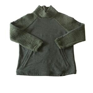 prAna Women Pullover Sweater Size Small Green Wool Blend Sherpa Trim Funnel Neck